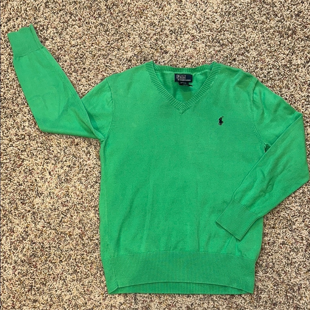 Boys/Kids Polo by Ralph Lauren Green V-Neck Sweater Embroidered Size YM10-12 - Picture 5 of 5